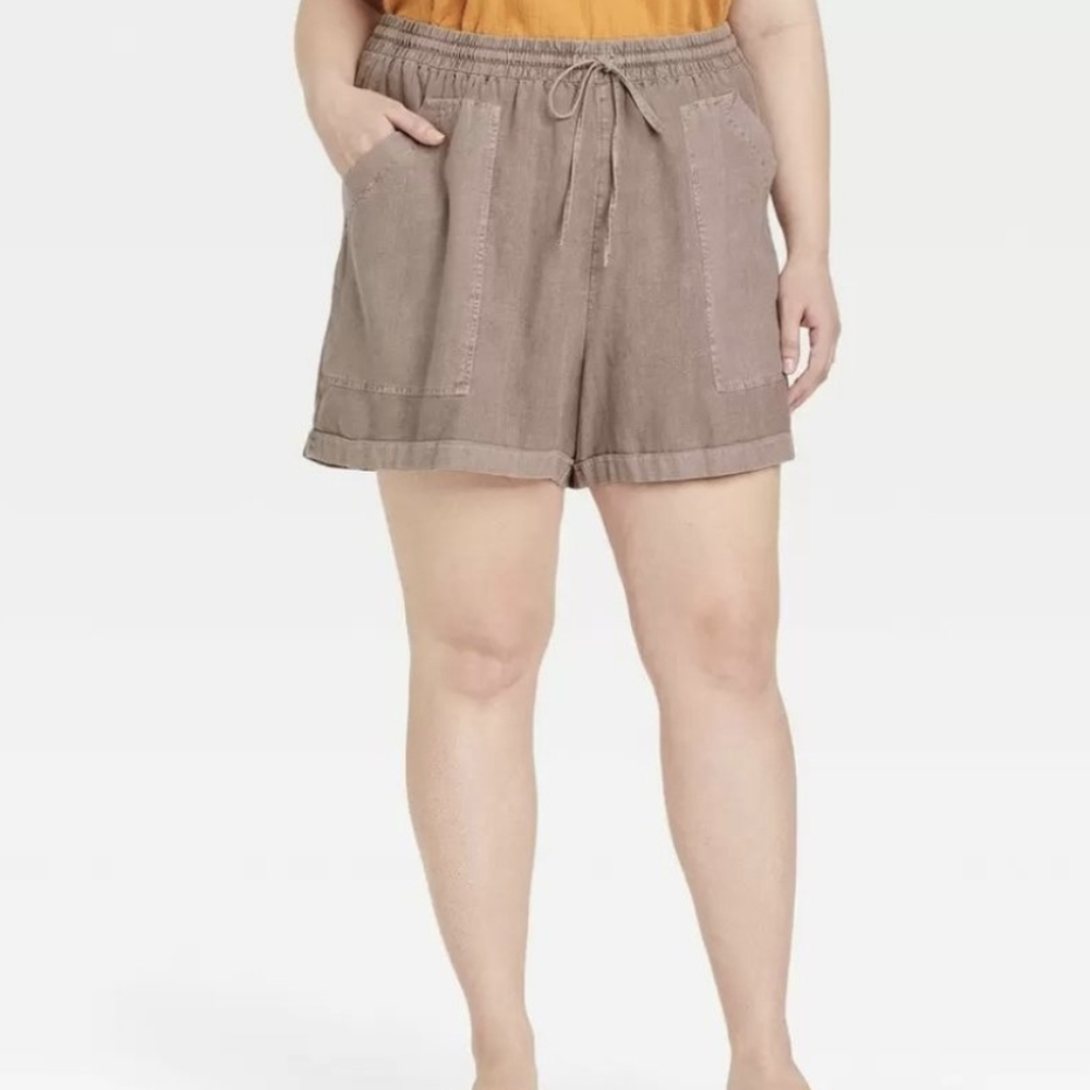 4X Brown Mid-Rise Drawstring Waist Linen Utility Shorts Universal Thread Womens